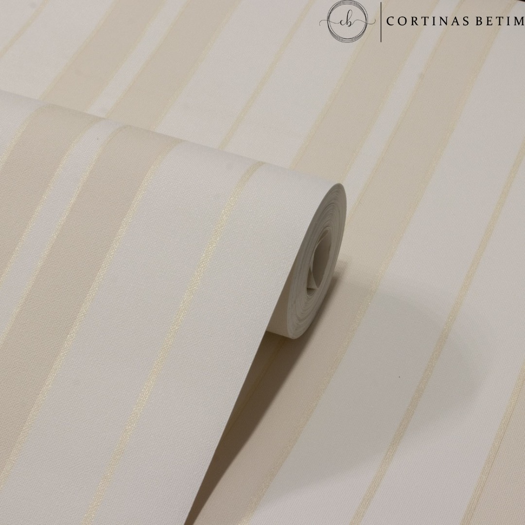 PAPEL DE PAREDE VINILICO LISTRAS MARFIM C/ DOURADO PDS3701
