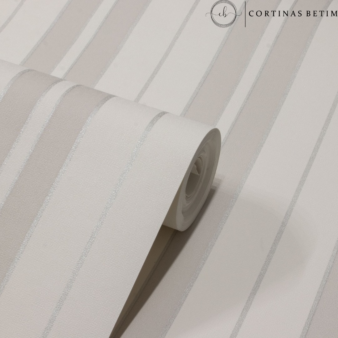 PAPEL DE PAREDE VINILICO LISTRAS CINZA C/ PRATA PDS3702