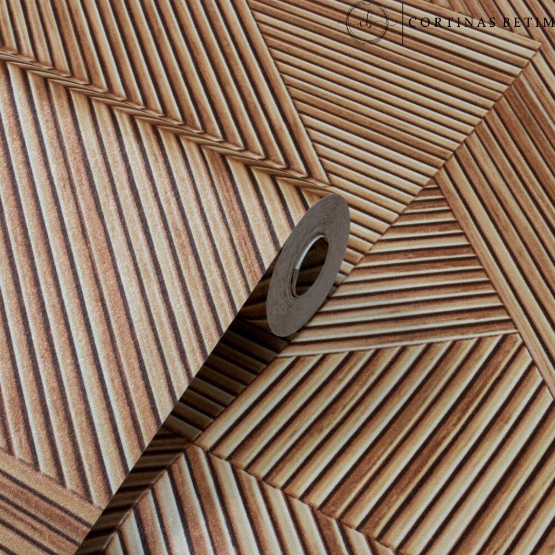 PAPEL DE PAREDE VINILICO MADEIRA FILETADA ESCURA PDT1305