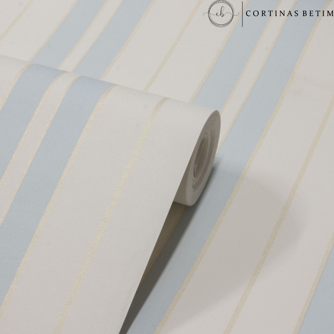 PAPEL DE PAREDE VINILICO LISTRAS AZUL C/ DOURADO PDS3706