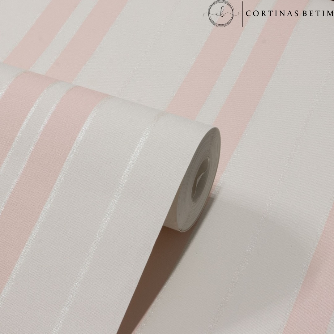 PAPEL DE PAREDE VINILICO LISTRAS ROSA C/ CINZA PDS3703