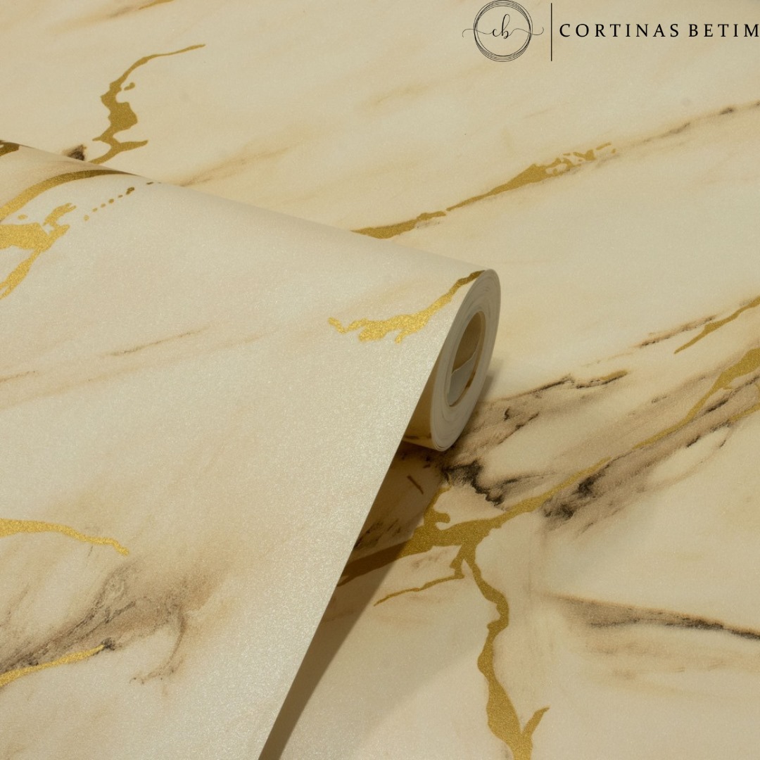 PAPEL DE PAREDE VINILICO MÁRMORE CARRARA MARROM C/ DOURADO PDL1502