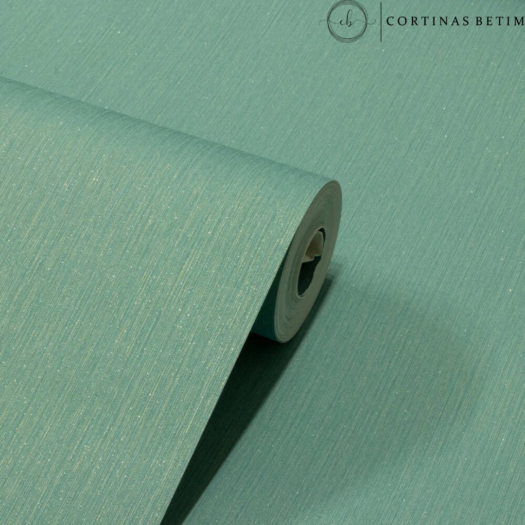 PAPEL DE PAREDE VINÍLICO LINHO VERDE C/ DOURADO E GLITTER PDL0136