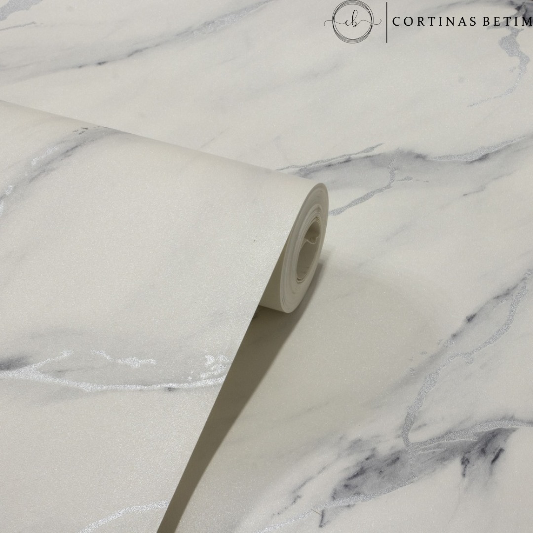 PAPEL DE PAREDE VINILICO MÁRMORE CARRARA CINZA C/ PRATA PDL1503