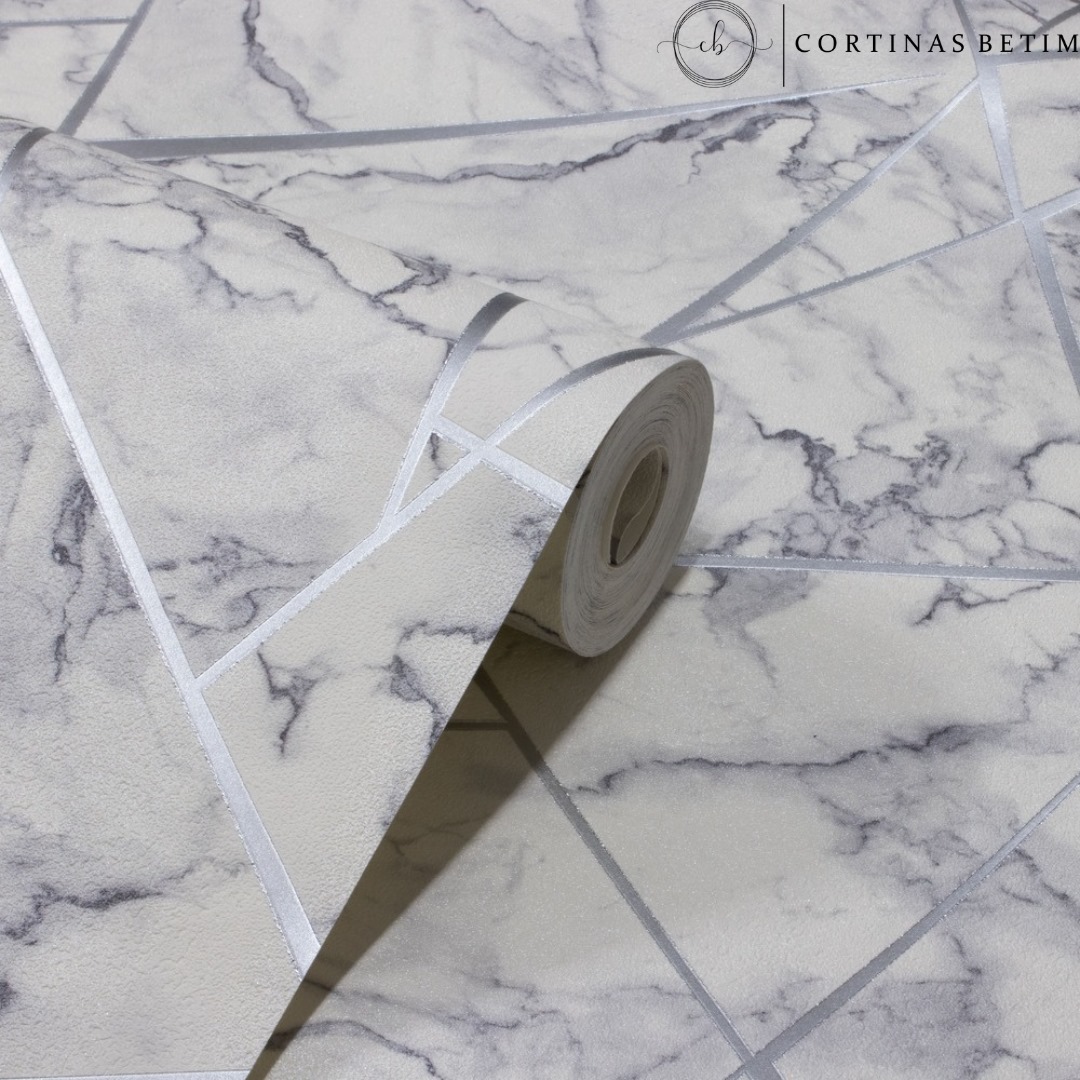 PAPEL DE PAREDE VINILICO 3D MÁRMORE CINZA C/ PRATA PDL0702