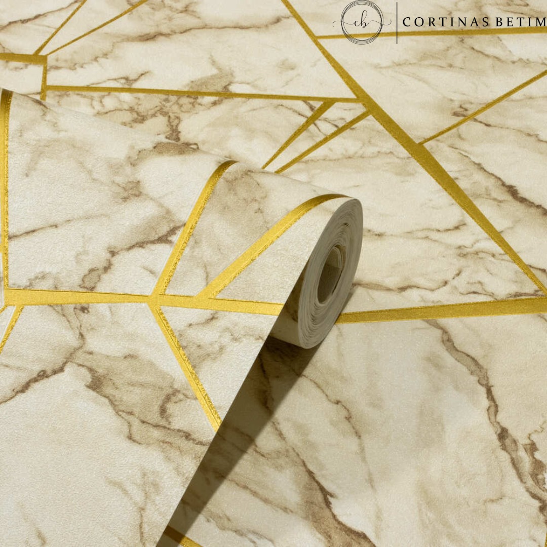 PAPEL DE PAREDE VINILICO 3D MÁRMORE DOURADO C/ MARROM PDL0703